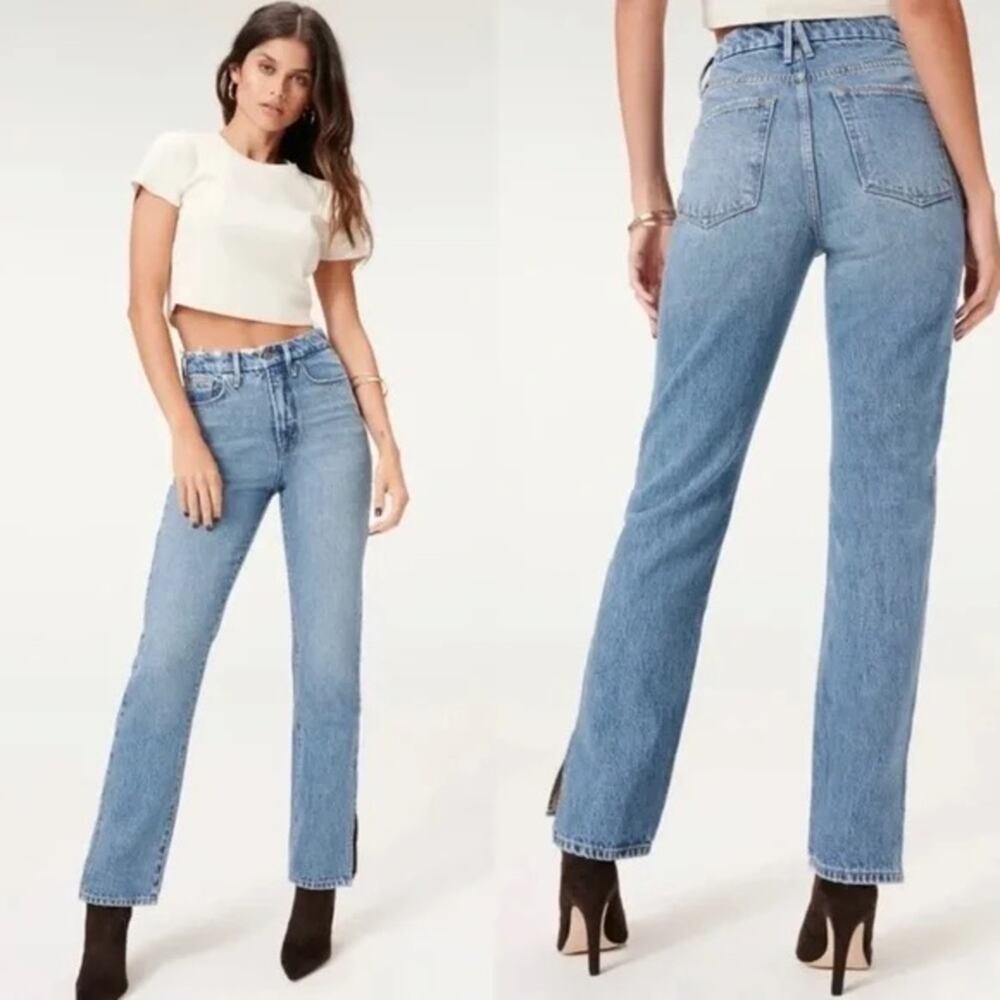Good American | Women’s Good Boy Denim Medium Wash Jeans BLUE941 Ultra High Rise